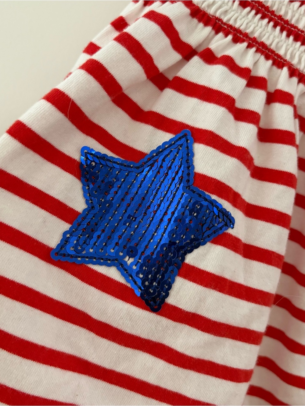 WHY Dress Medium Red White Stripes Blue Sequin Star Shorts - Picture 2 of 4